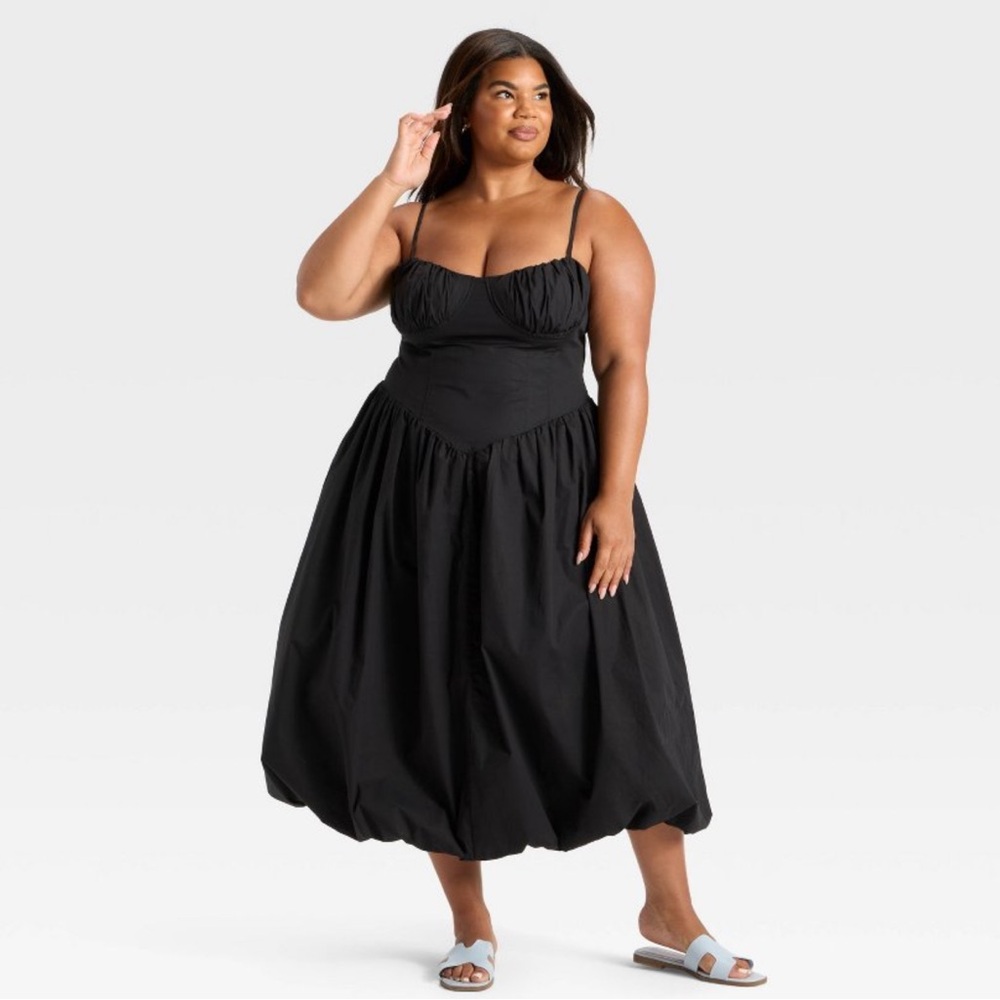 Women's Corset Bubble Midi A-Line Dress - Future Collective Black M